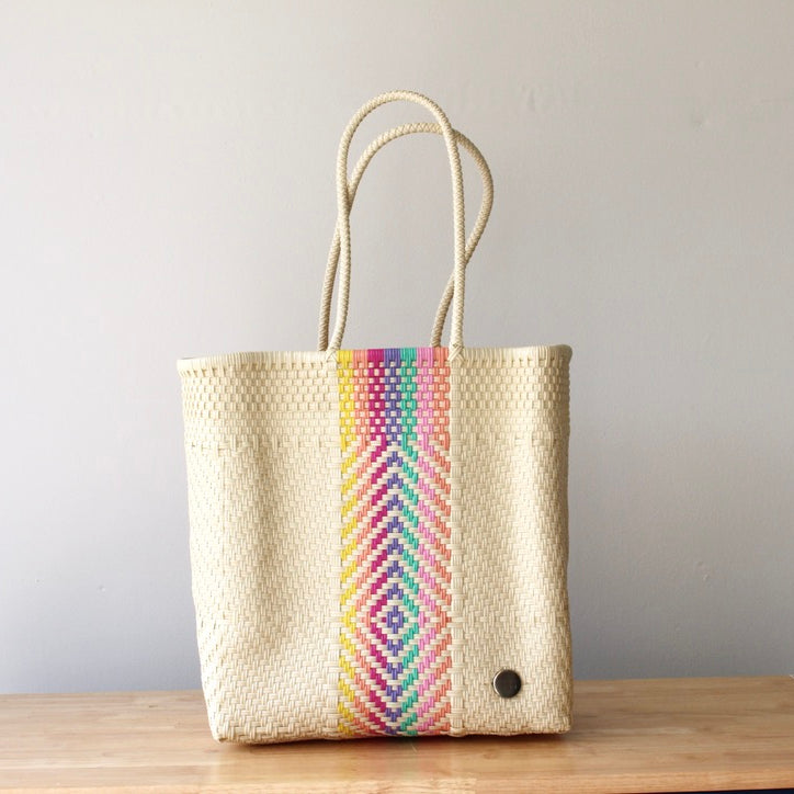 Handwoven Tote made from recyclable plastic perfect for grocery shopping
