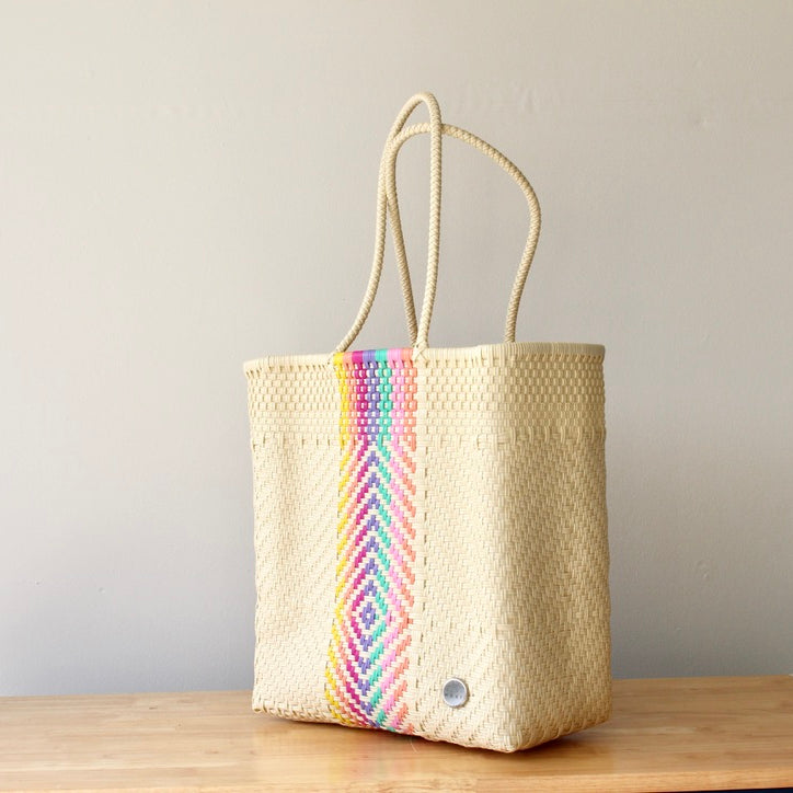 Plastic woven tote bag made by artisans in Mexico