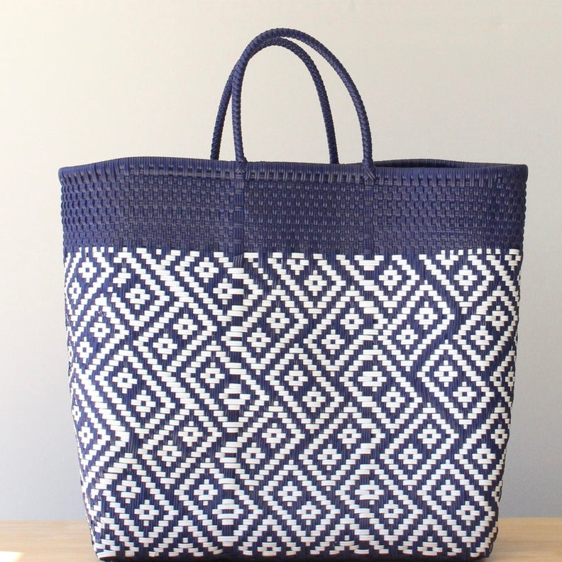 Large artisan tote with long braided handles