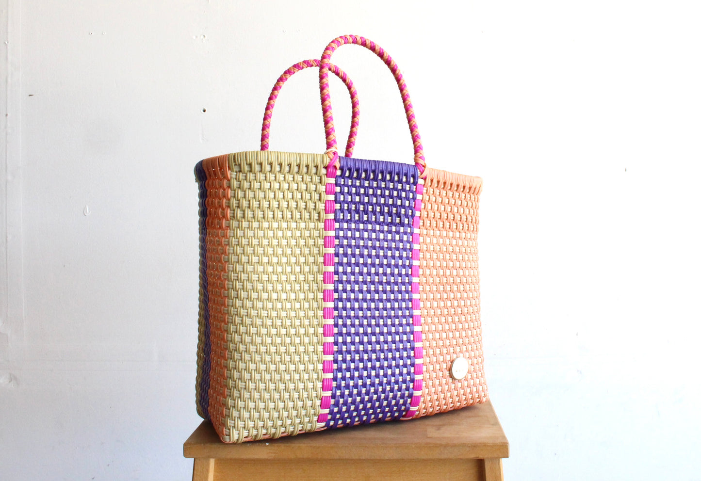 Beige, Peach & Purple Handwoven Tote bag by MexiMexi