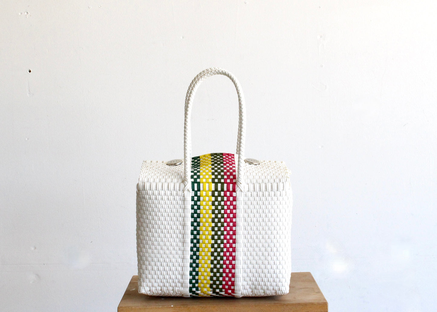White with Colors Handwoven Handbag by MexiMexi