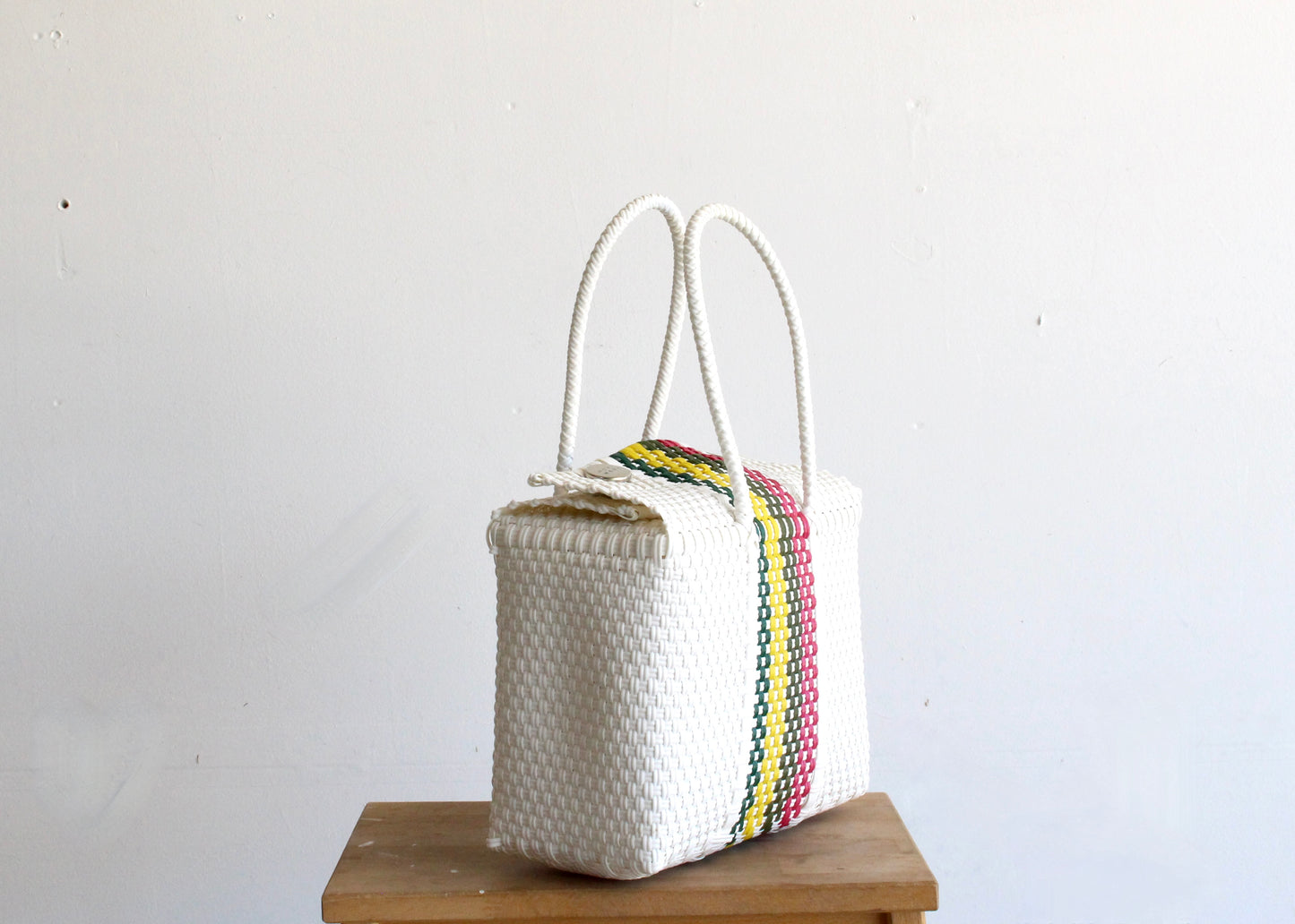 White with Colors Handwoven Handbag by MexiMexi