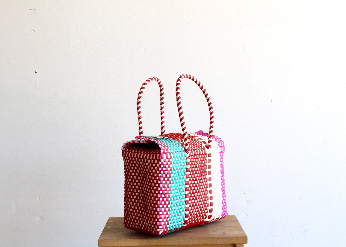 Red, Fuchsia & Aqua Handwoven Handbag by MexiMexi