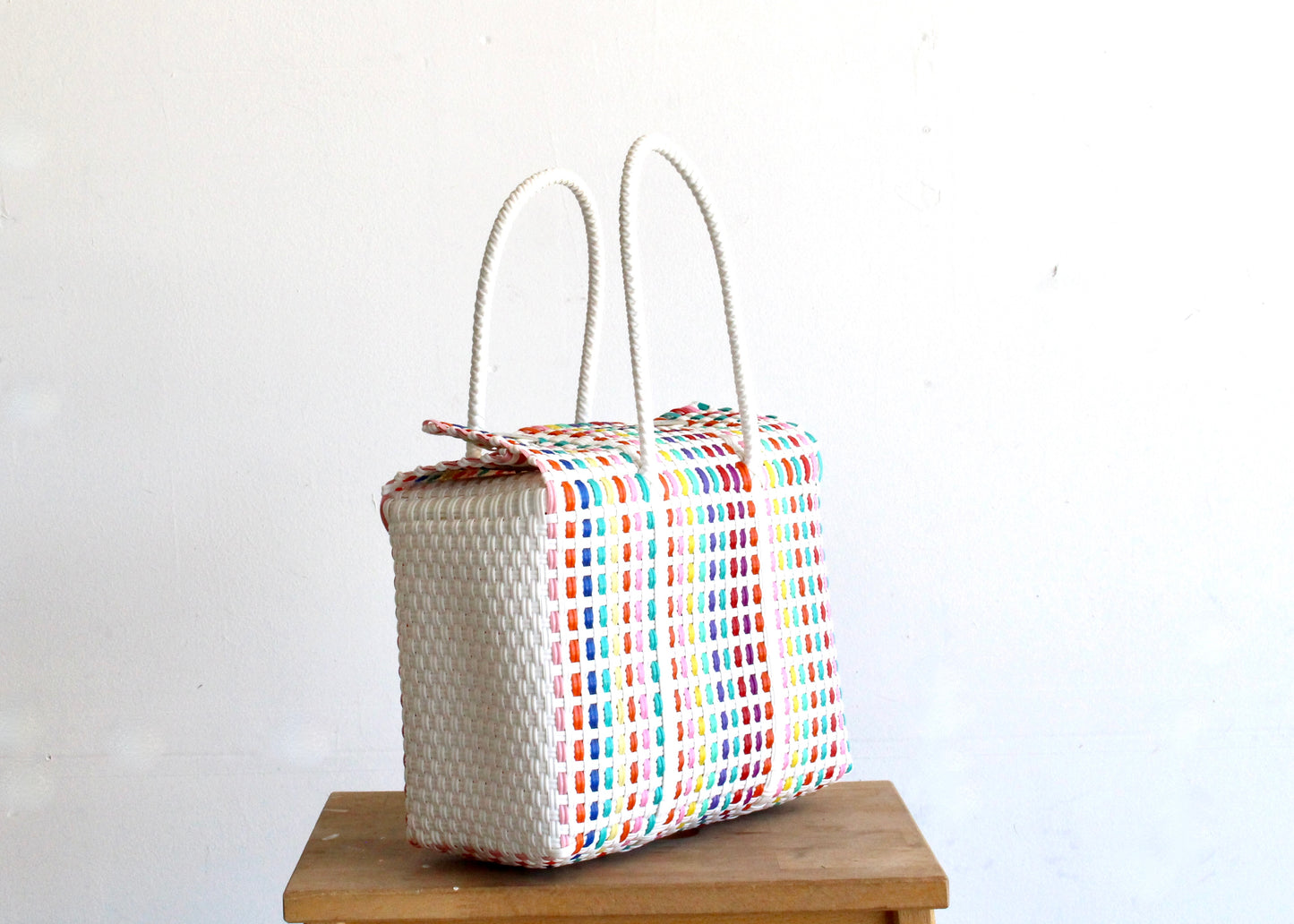 White & All the colors Handwoven Handbag by MexiMexi