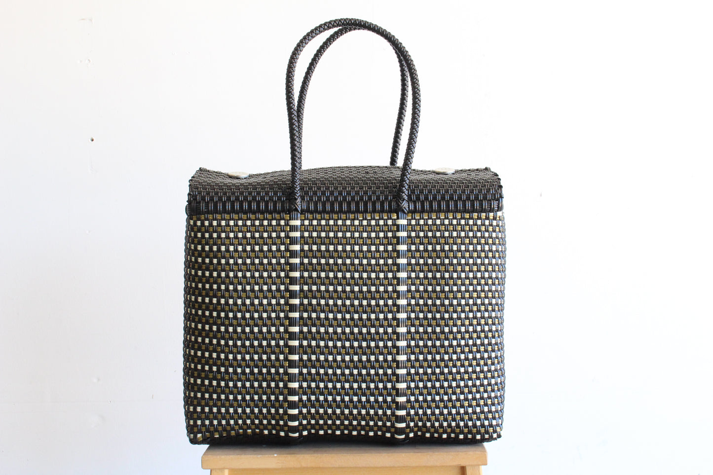 Black with Gold & White Mexican Basket by MexiMexi