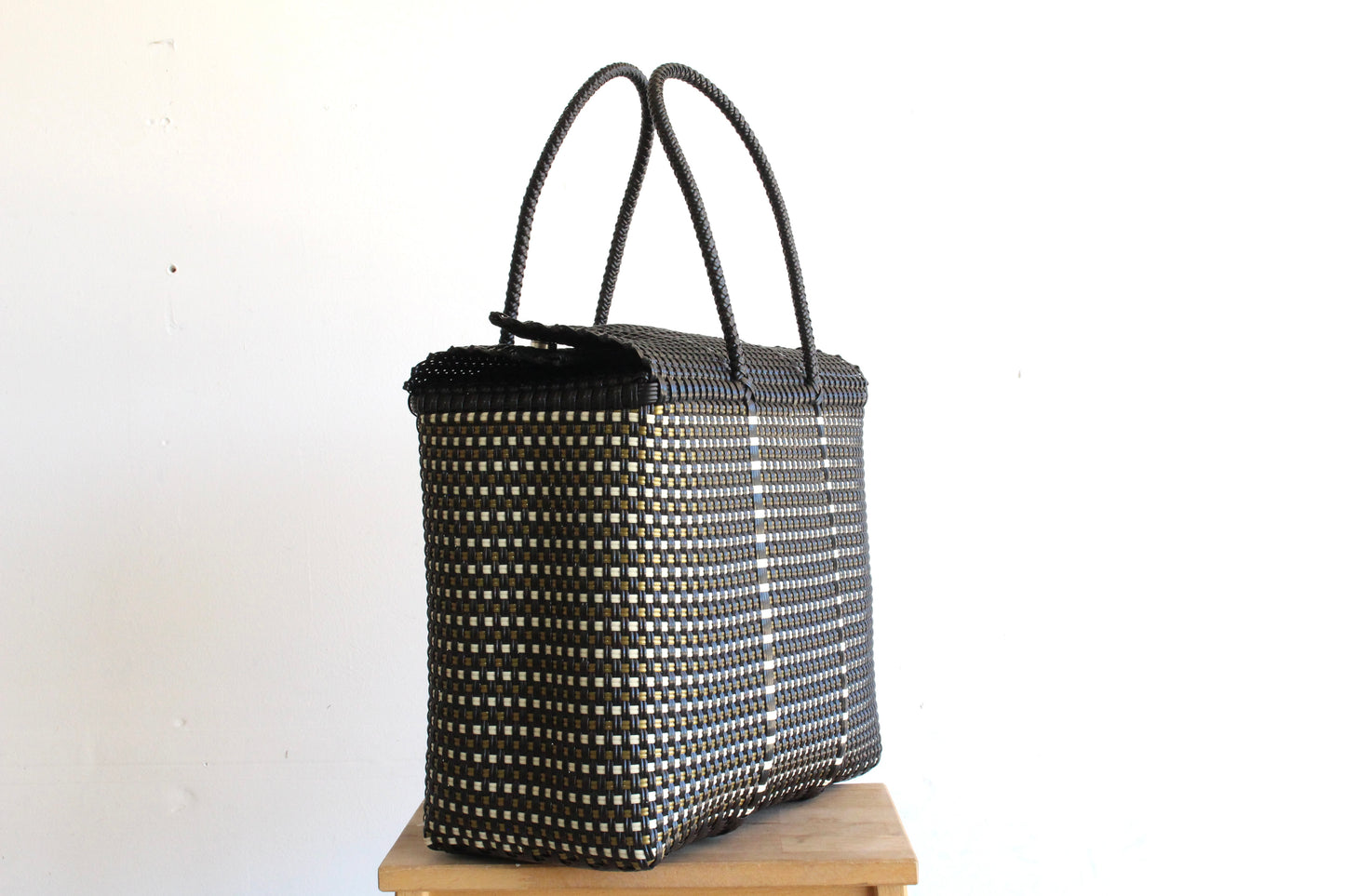 Black with Gold & White Mexican Basket by MexiMexi