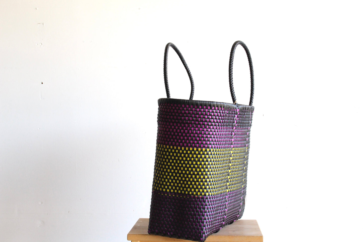 Black with Purple & Yellow Handwoven Mexican Tote bag by MexiMexi