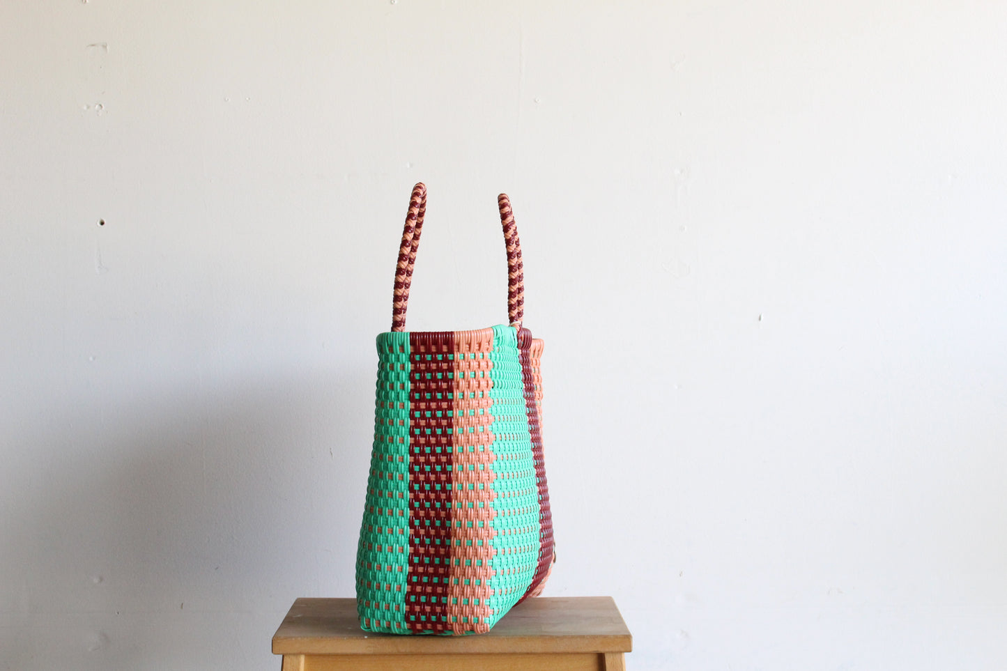 Peach, Aqua & Burgundy Handwoven Tote bag by MexiMexi