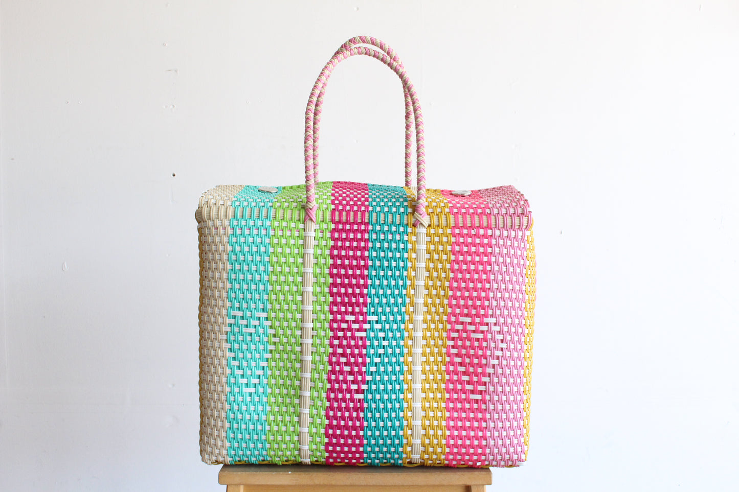 Colorful Light Hearts Handwoven Mexican Basket by MexiMexi