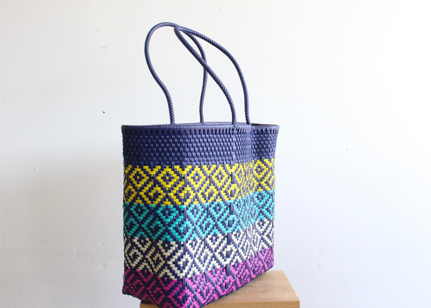 Navy Blue with colors Handwoven Mexican Tote by MexiMexi
