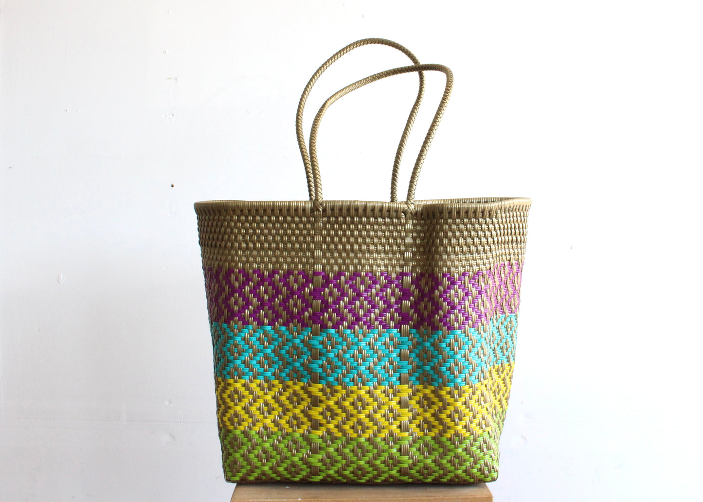 Gold with colors Handwoven Mexican Tote by MexiMexi