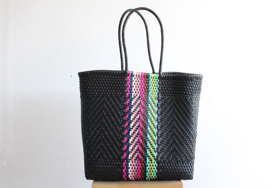 Black with Colors Handwoven Mexican Tote by MexiMexi