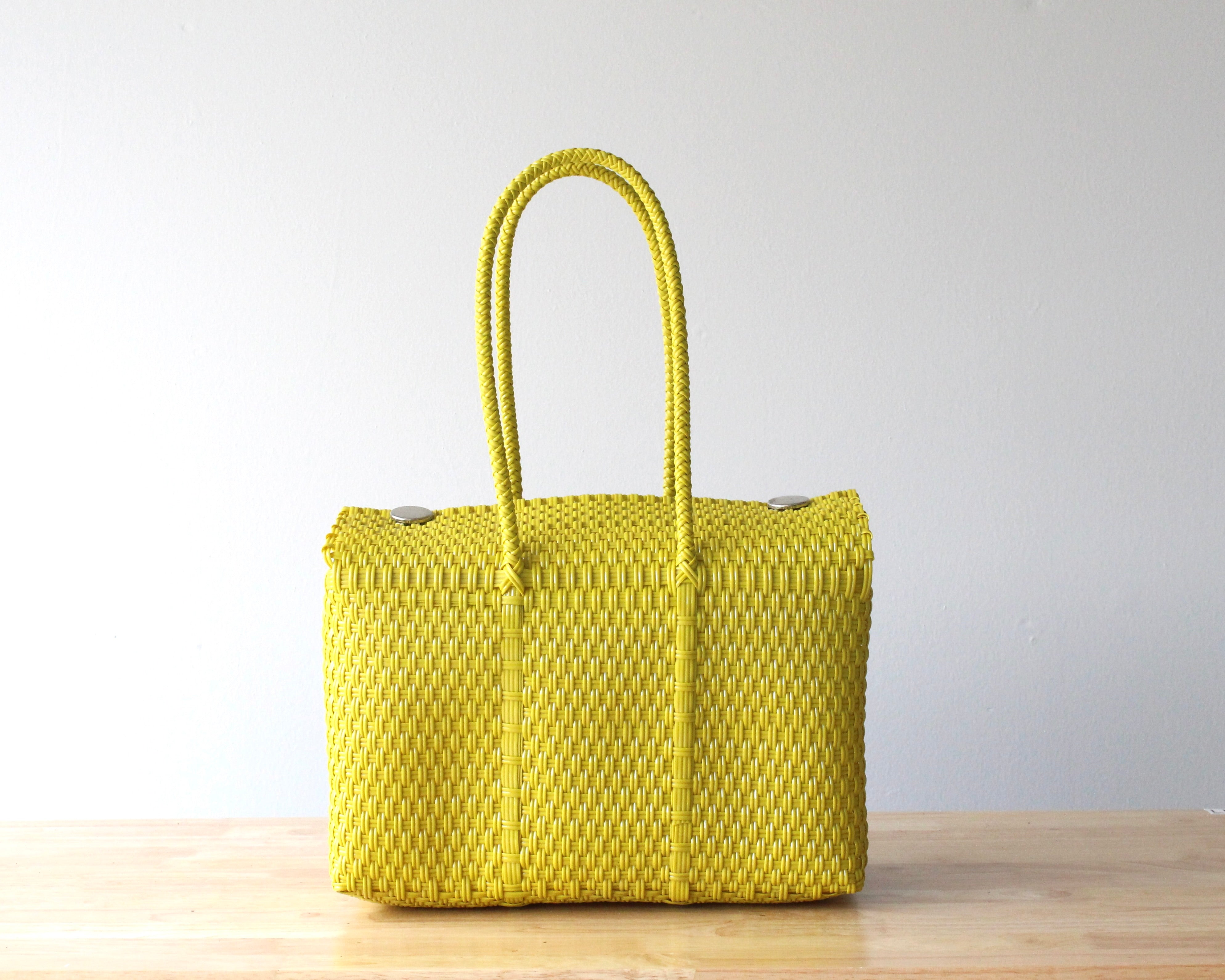 Yellow MexiMexi Handbag, Handwoven Mexican Bag, Oaxaca Tote, Mexican Plastic Bag, Mexican Art, store MexiMexi, Picnic Basket