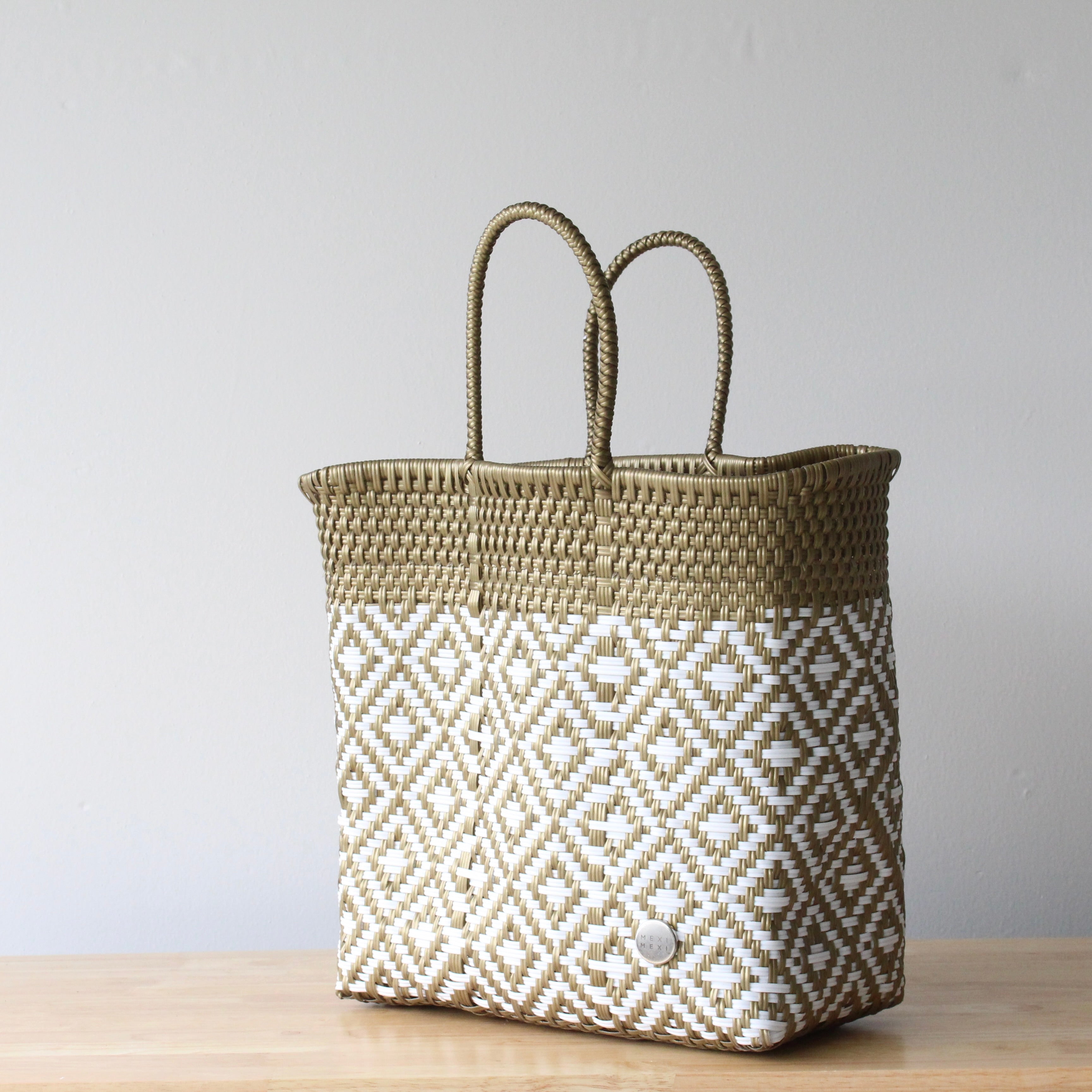 MexiMexi medium tote bag gold and white artisanal woven design