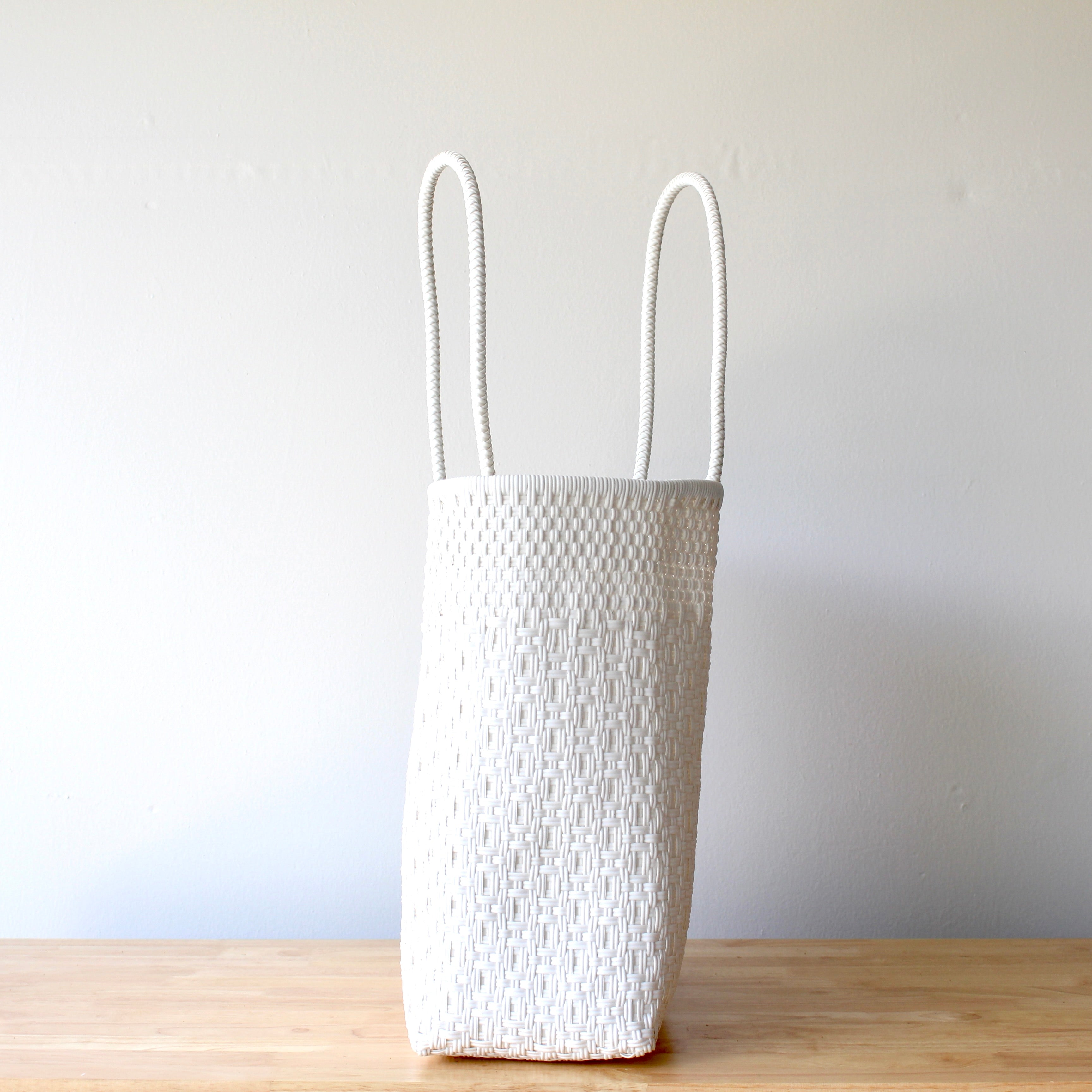 side of the classic white handwoven mexican tote bag