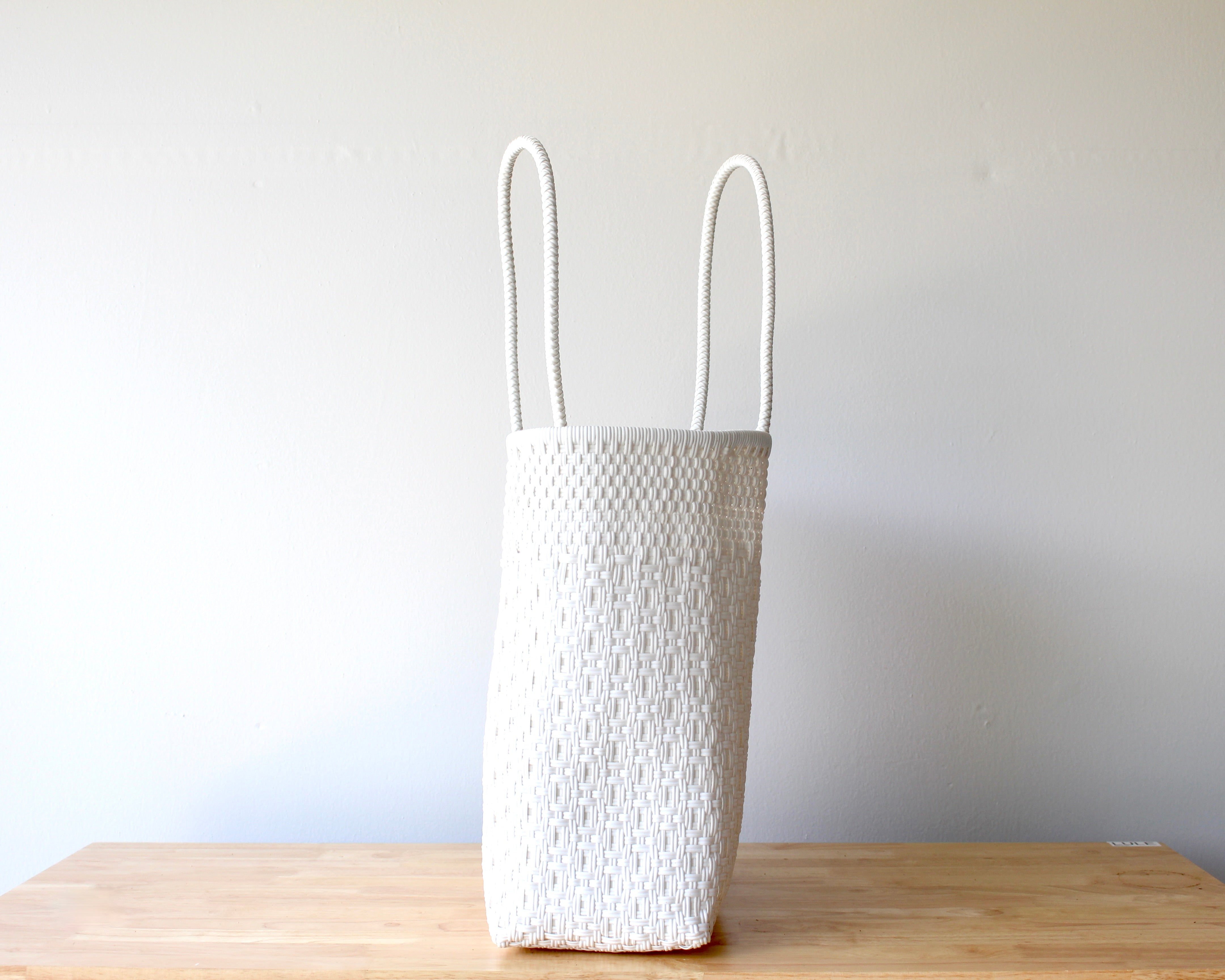side of the classic white handwoven mexican tote bag