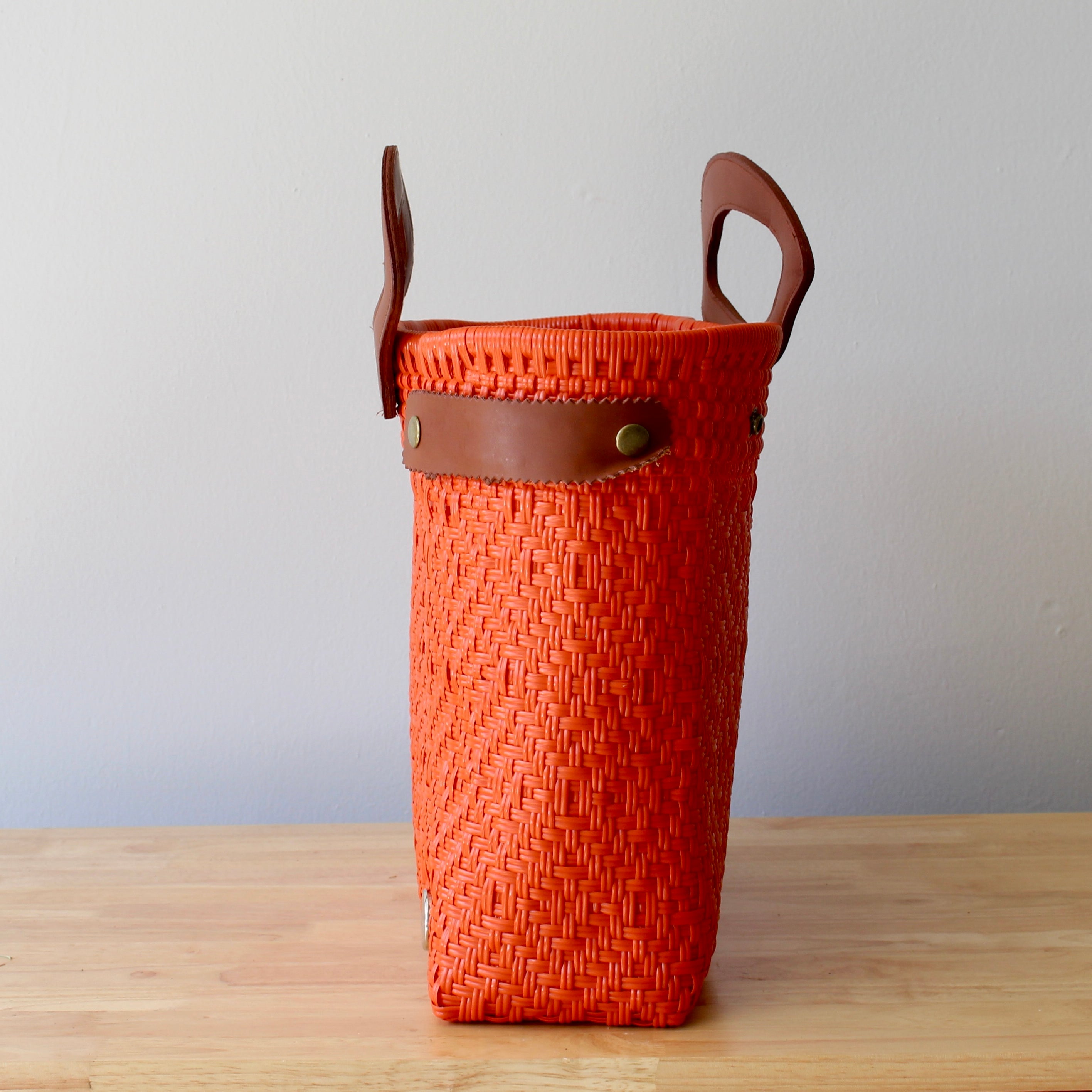 Handmade Mexican tote bag in bold orange color