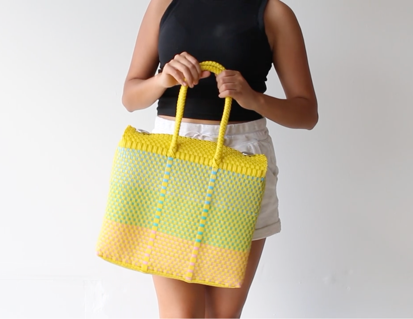 MexiMexi Handbag – Yellow & Blue Woven Tote – Handmade in Mexico