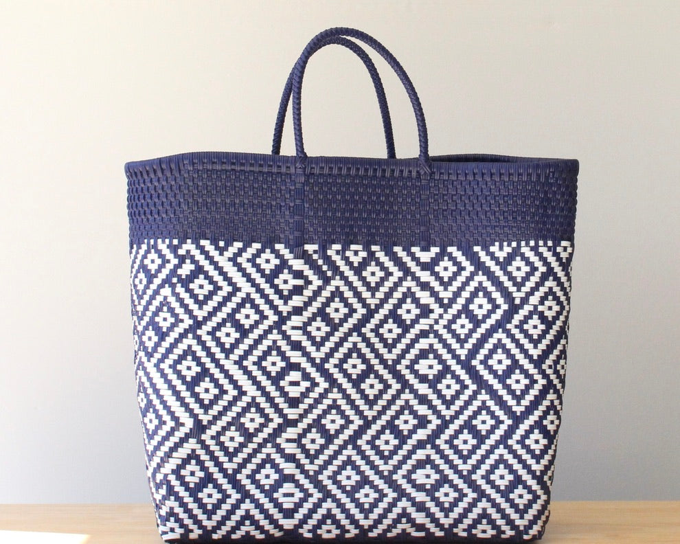 Large artisan tote with long braided handles