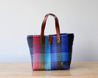 Handmade blue multicolor woven purse with leather handles – MexiMexi Vida Collection