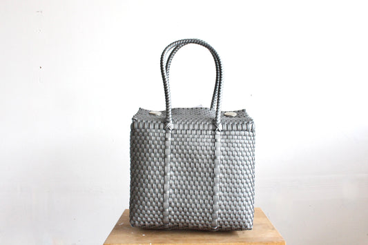 MexiMexi Silver Mexican Handbag - Woven Plastic Bag made in Mexico.