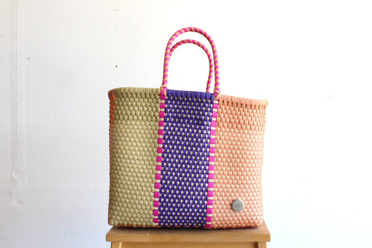 Beige, Peach & Purple Handwoven Tote bag by MexiMexi