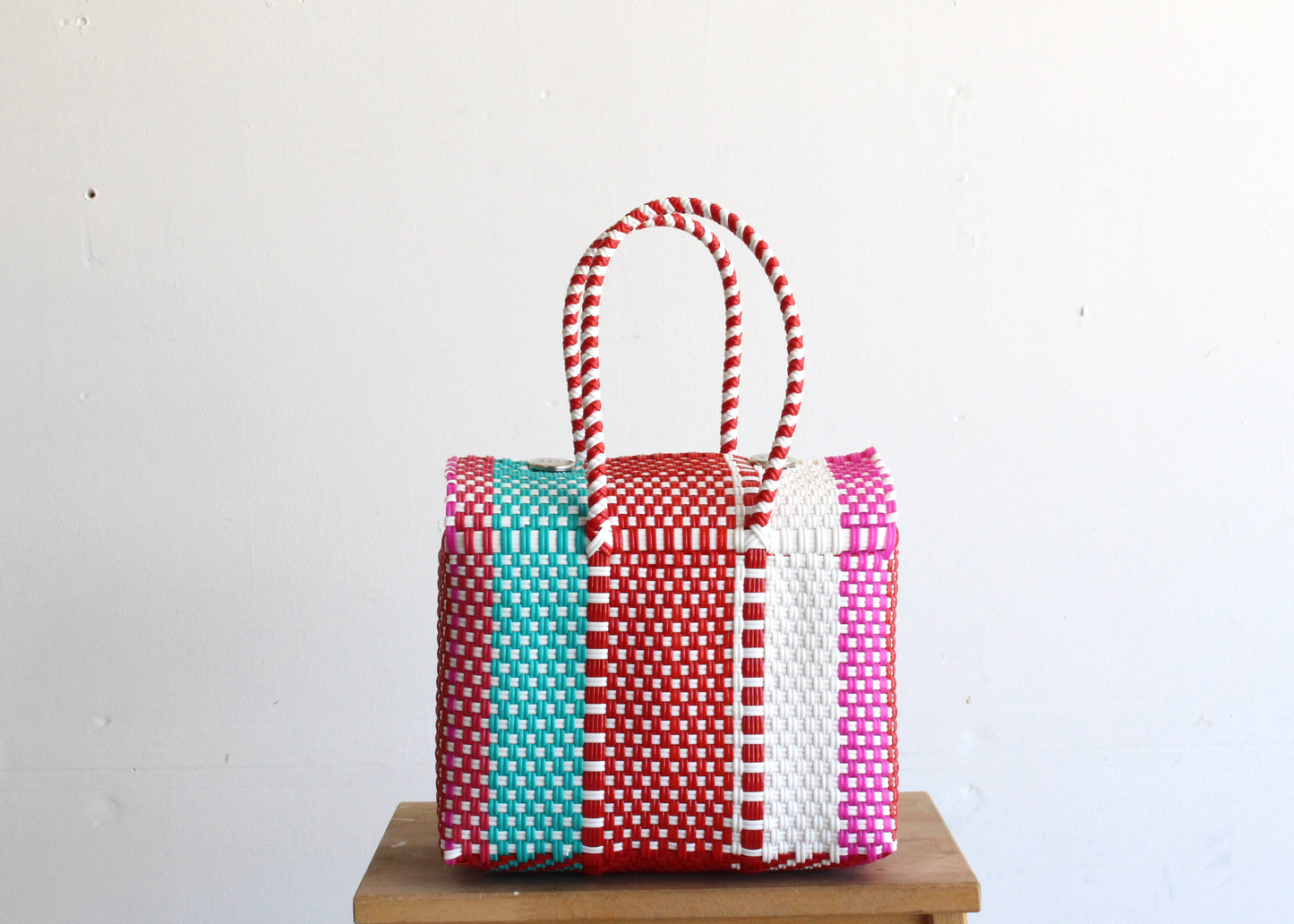 Red, Fuchsia & Aqua Handwoven Handbag by MexiMexi