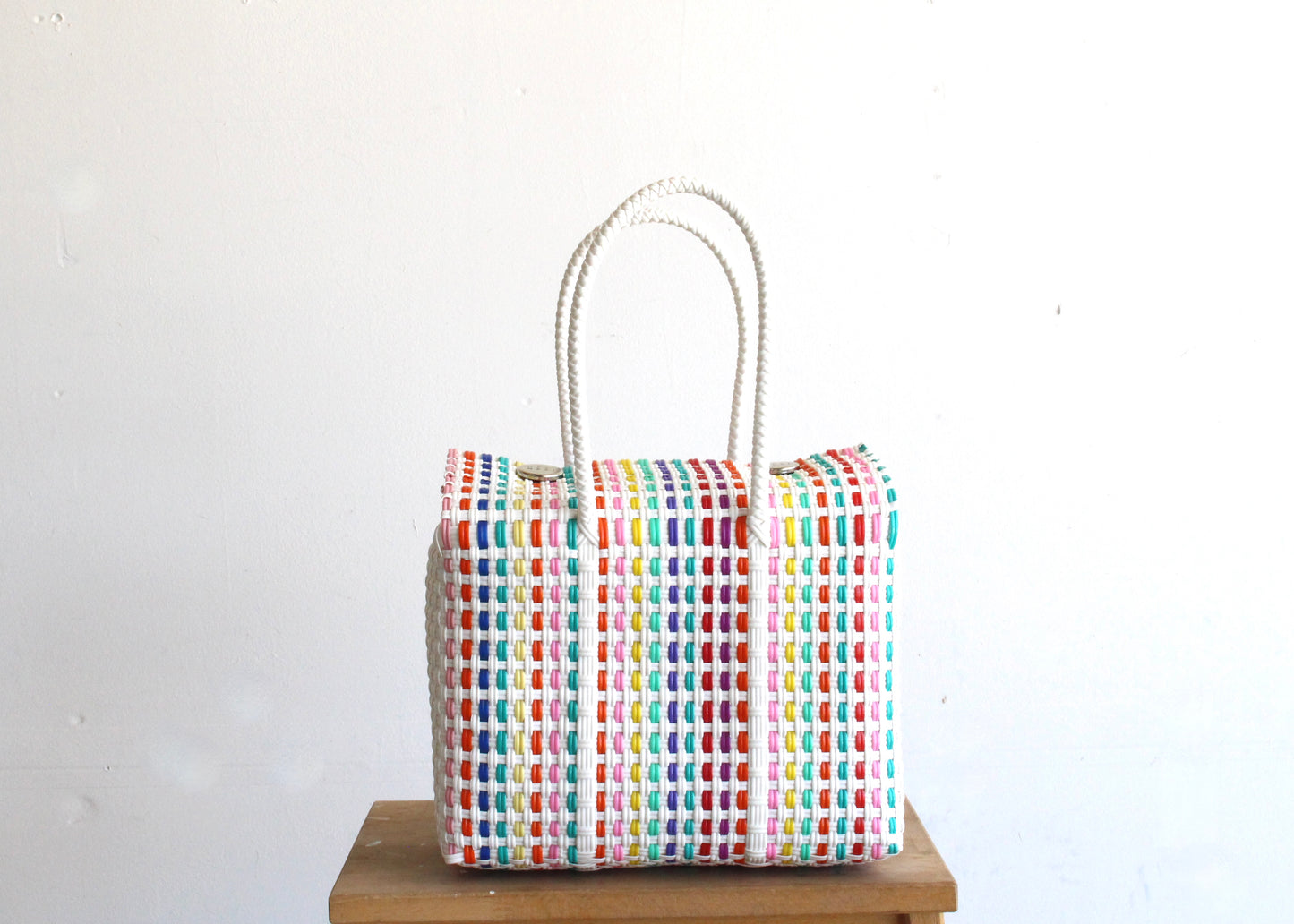 White & All the colors Handwoven Handbag by MexiMexi