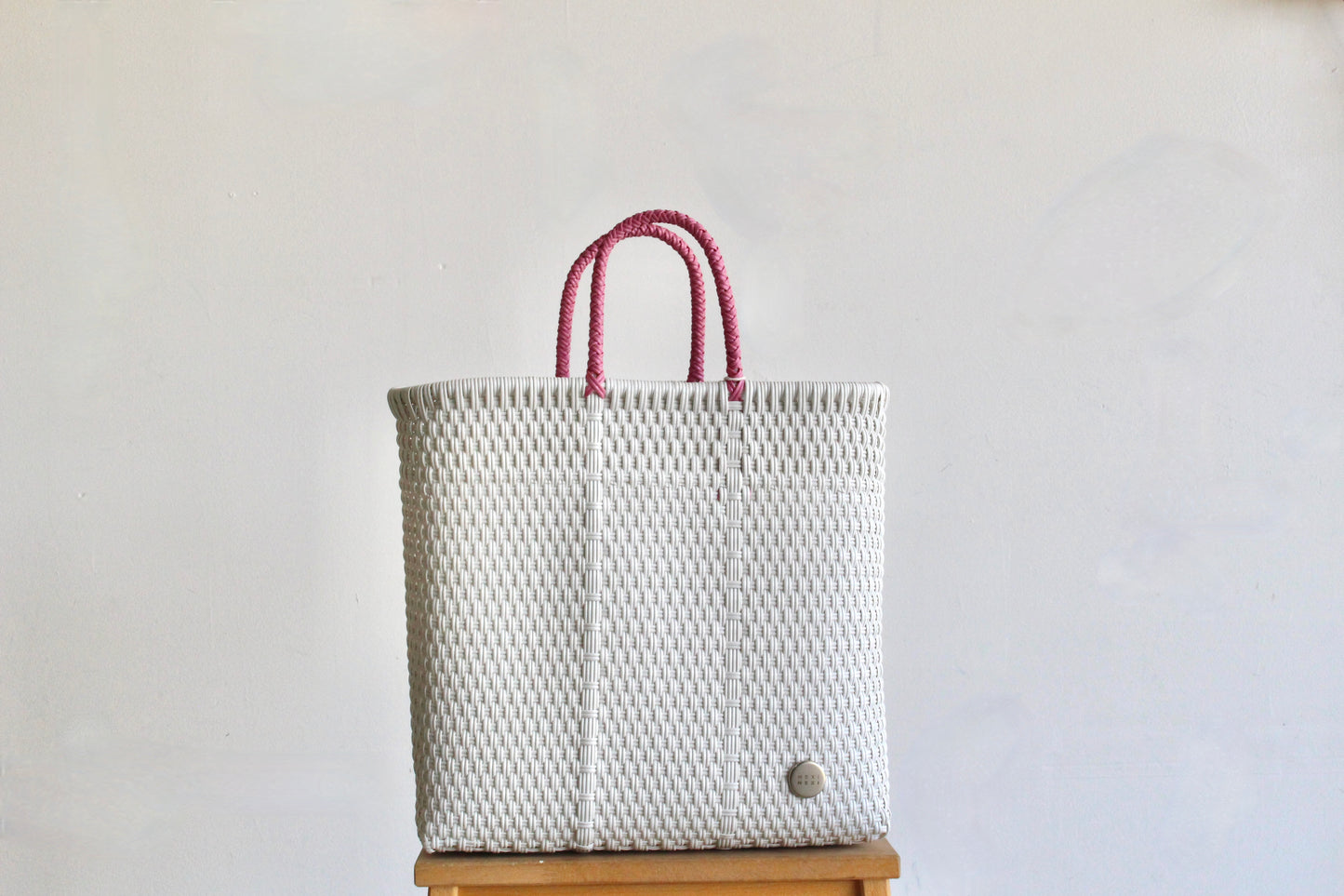 Pink and White Handwoven Tote bag
