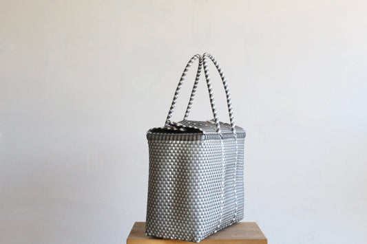 Silver and White Medium Handbag by MexiMexi