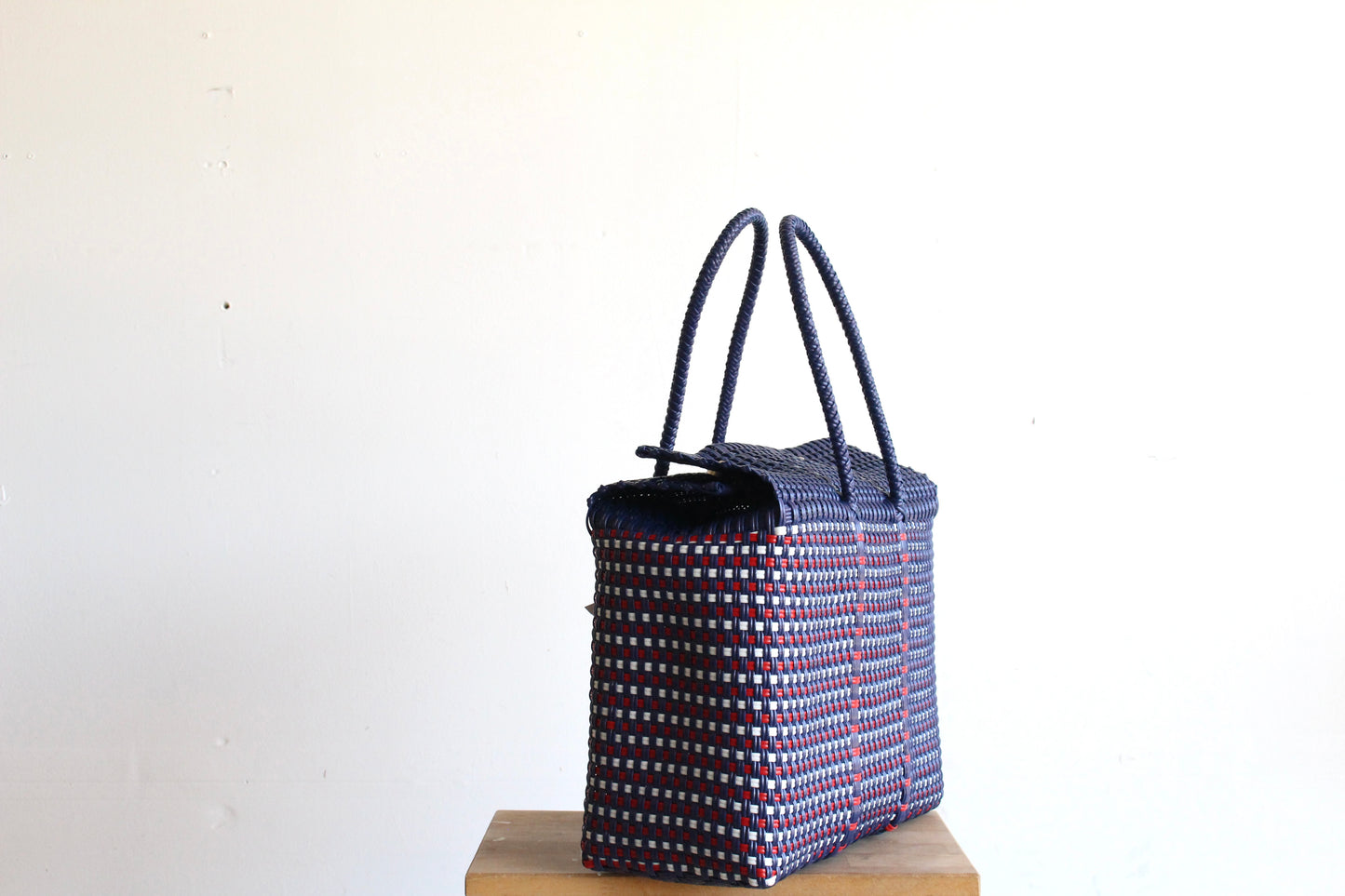Navy Blue, White & Red Handwoven Mexican Handbag by MexiMexi