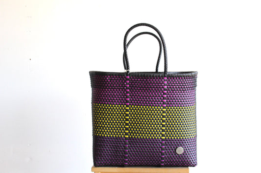 Black with Purple & Yellow Handwoven Mexican Tote bag by MexiMexi