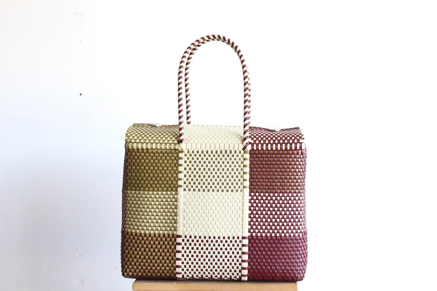 Burgundy & Gold Handwoven Mexican Basket by MexiMexi