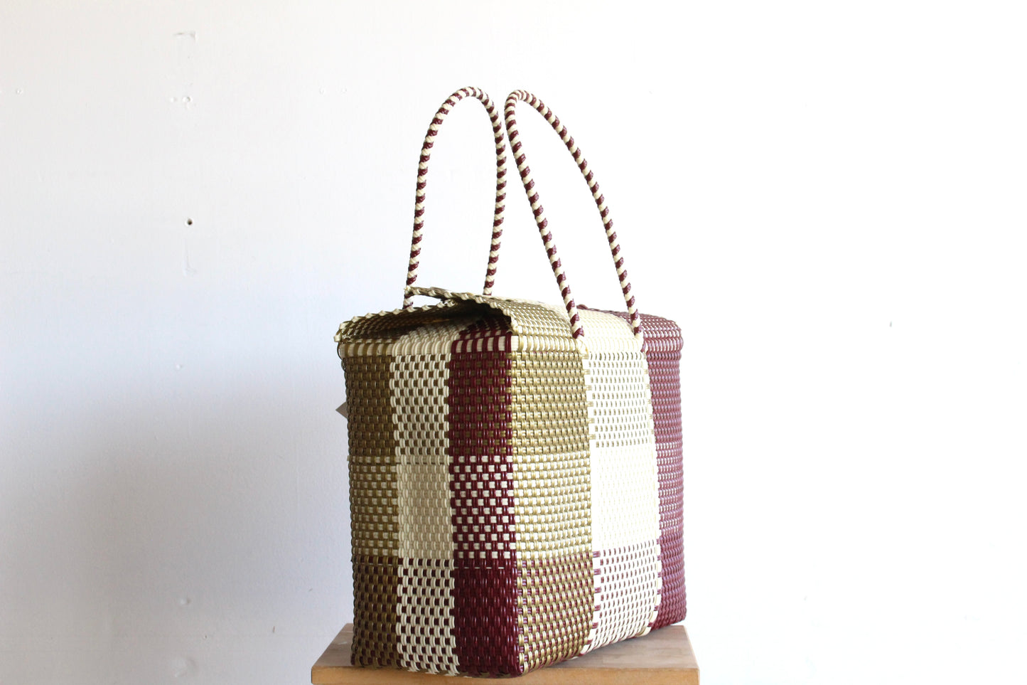 Burgundy & Gold Handwoven Mexican Basket by MexiMexi