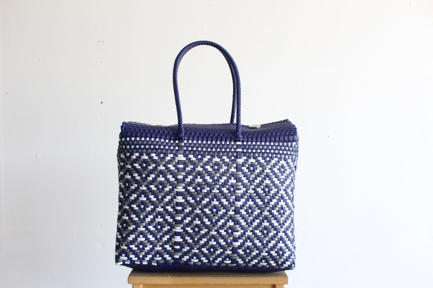 Blue, Sliver & White Handwoven Mexican Basket by MexiMexi