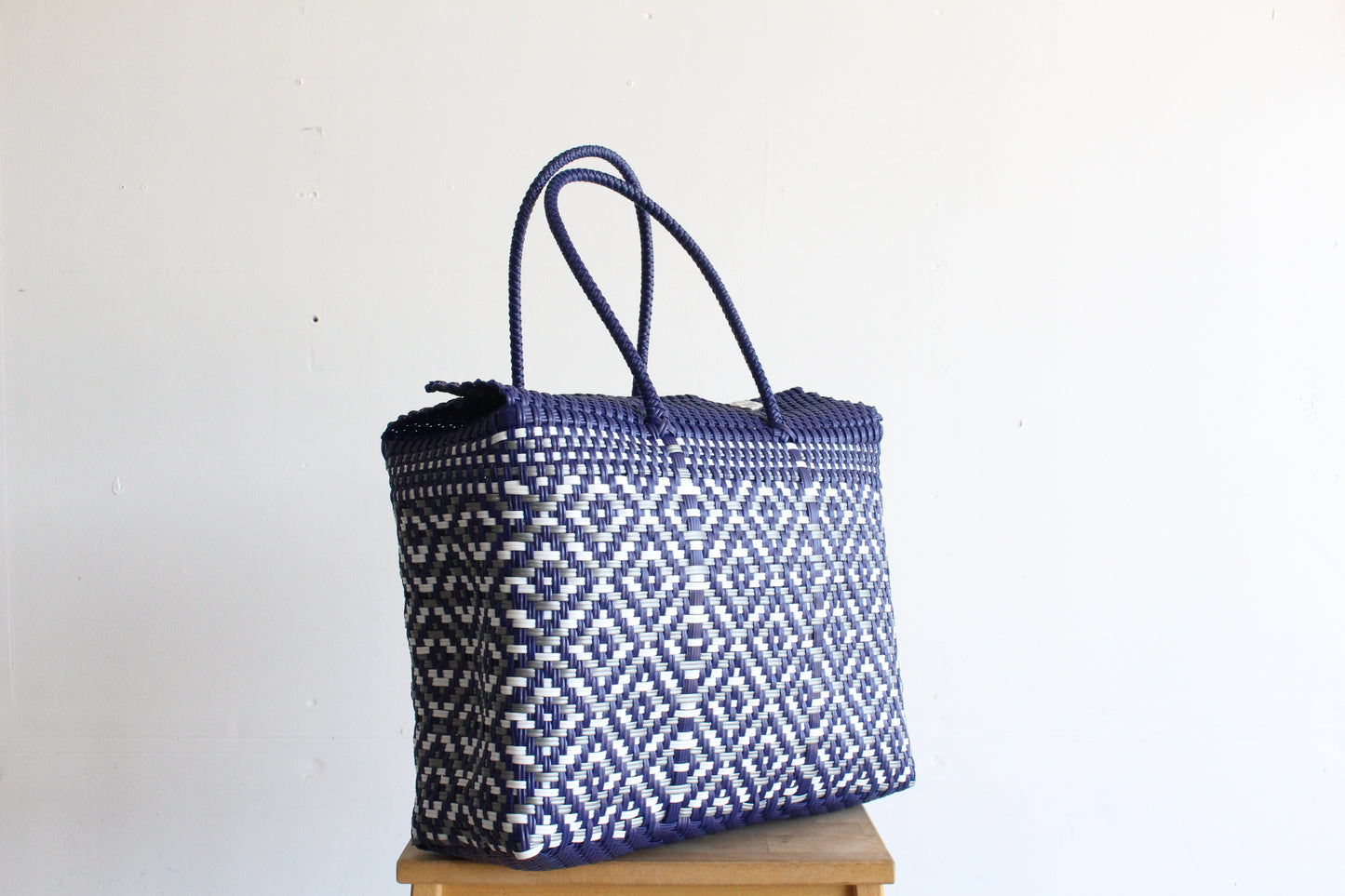 Blue, Sliver & White Handwoven Mexican Basket by MexiMexi