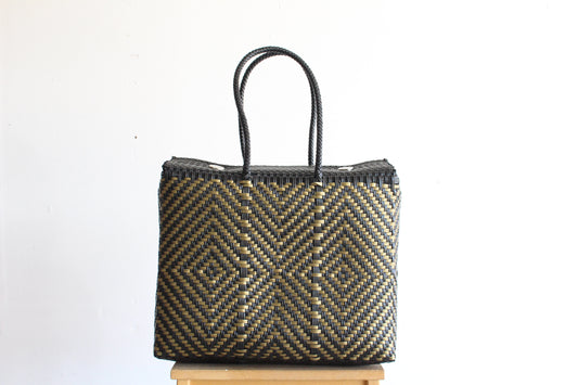 Black & Gold Handwoven Mexican Basket by MexiMexi