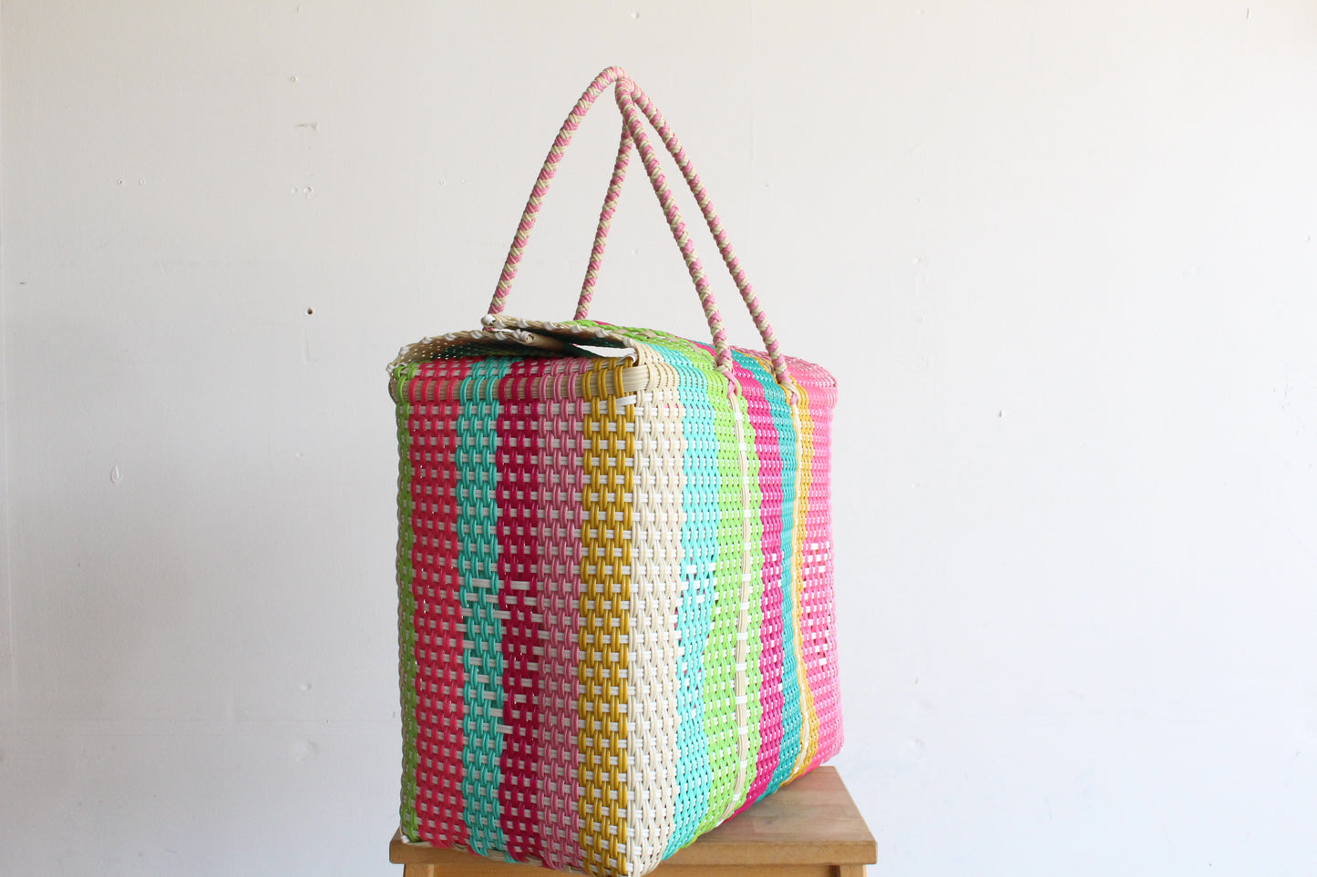 Colorful Light Hearts Handwoven Mexican Basket by MexiMexi
