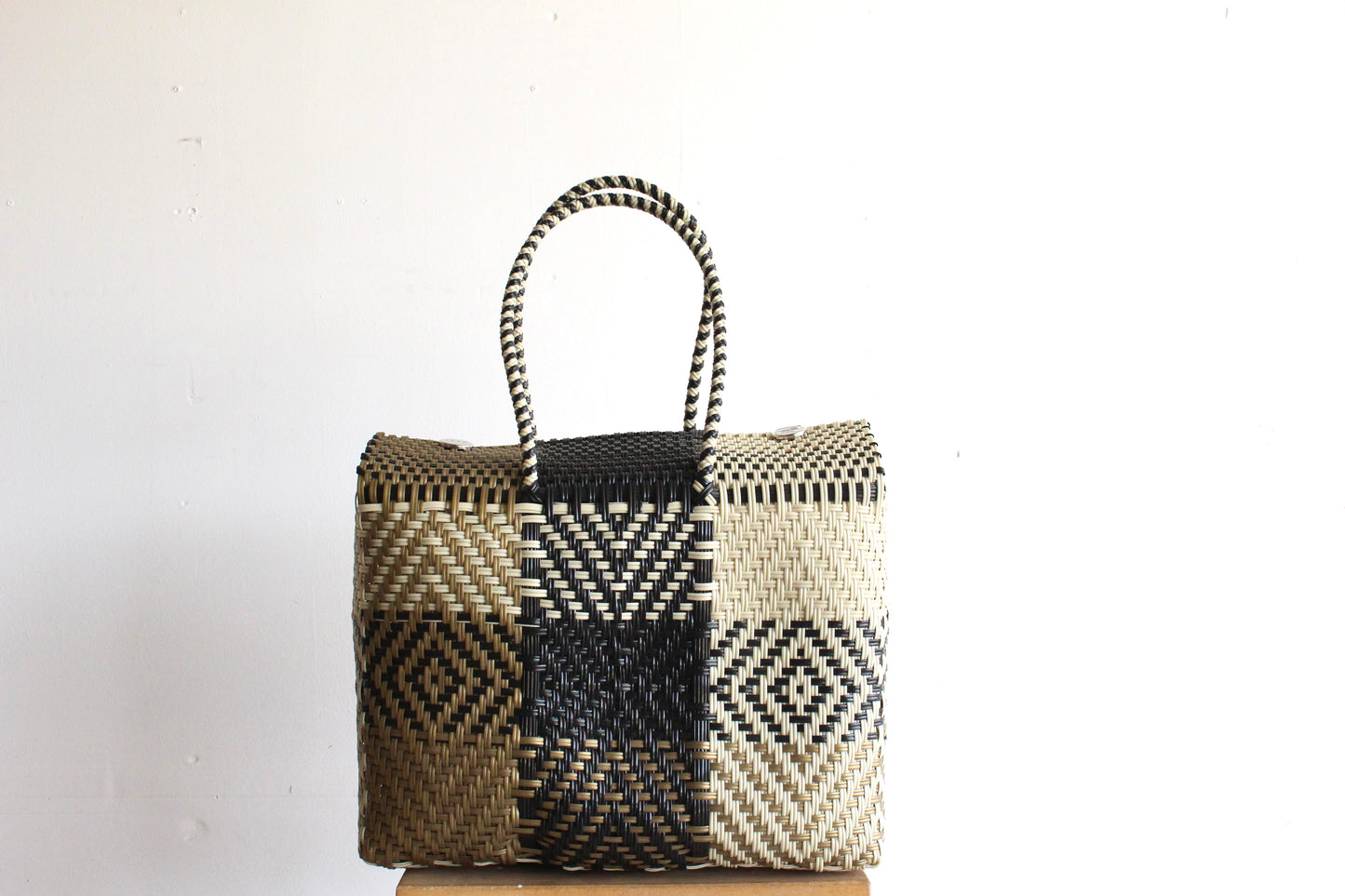 Beige, Black & Gold Handwoven Mexican Basket by MexiMexi