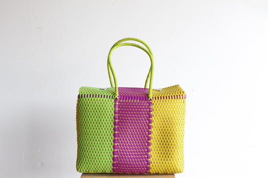 Green, Yellow & Magenta Handwoven Mexican Basket by MexiMexi