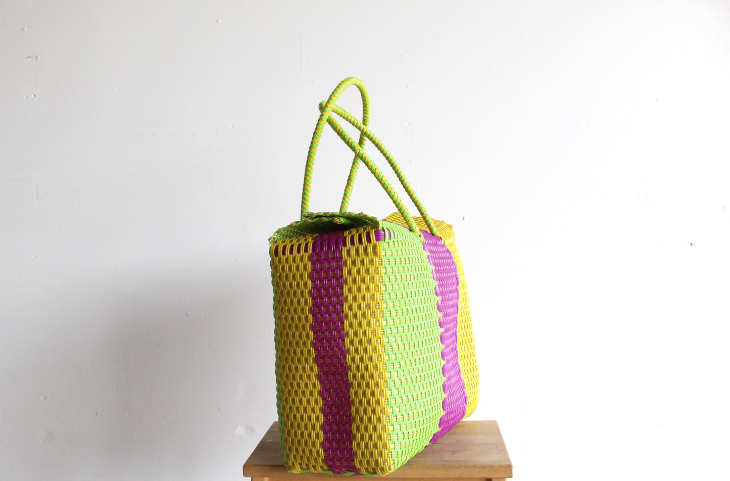 Green, Yellow & Magenta Handwoven Mexican Basket by MexiMexi