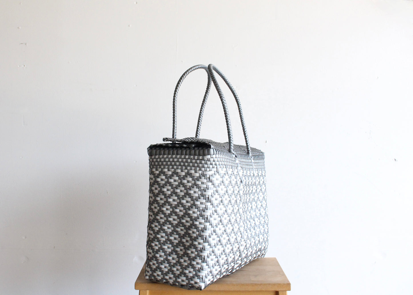 Silver & White Handwoven Mexican Basket by MexiMexi