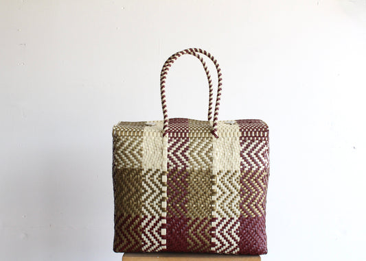 Gold, Maroon & Beige Handwoven Mexican Basket by MexiMexi