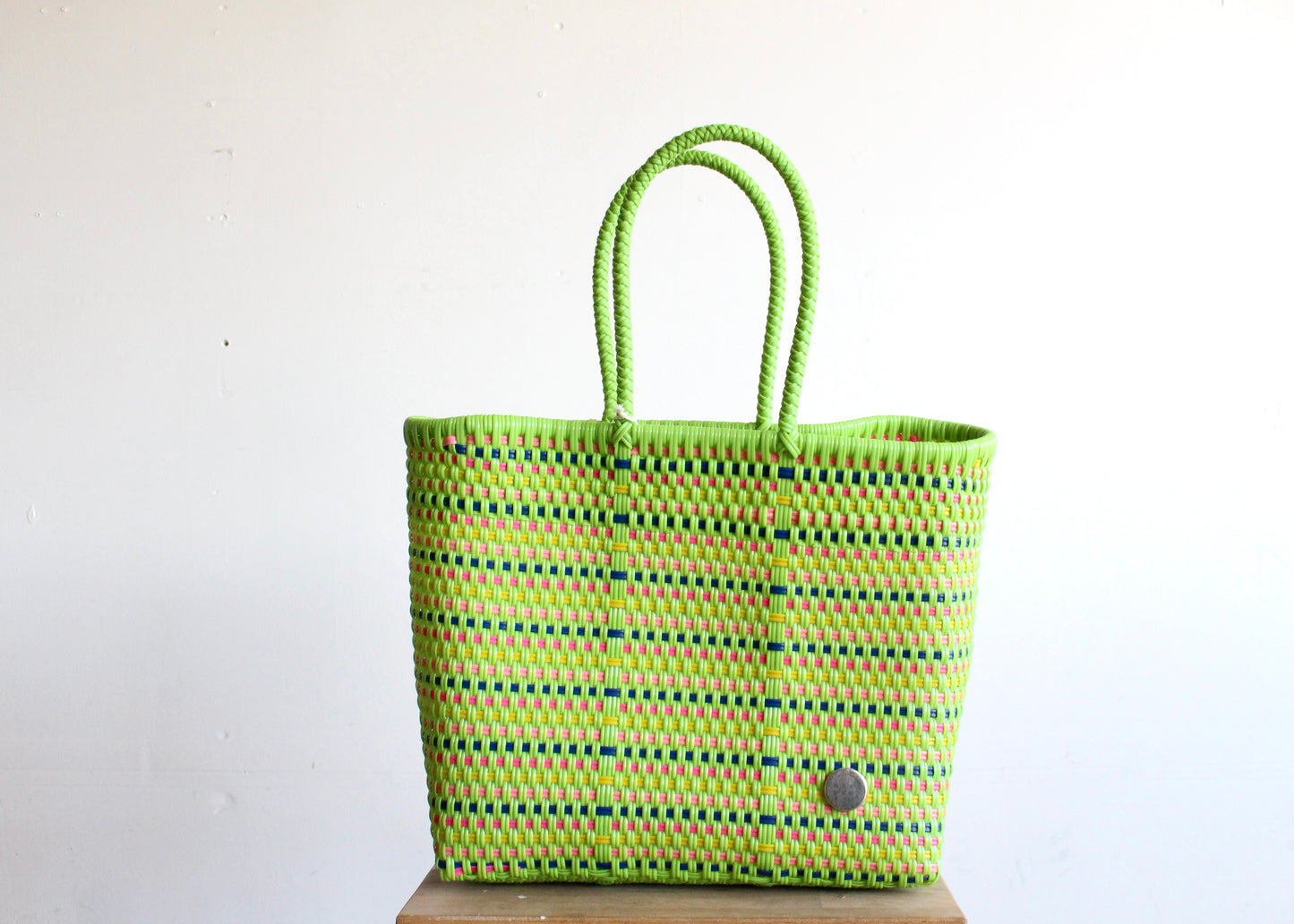 Neon Lime Green with Colors Handwoven Tote bag by MexiMexi