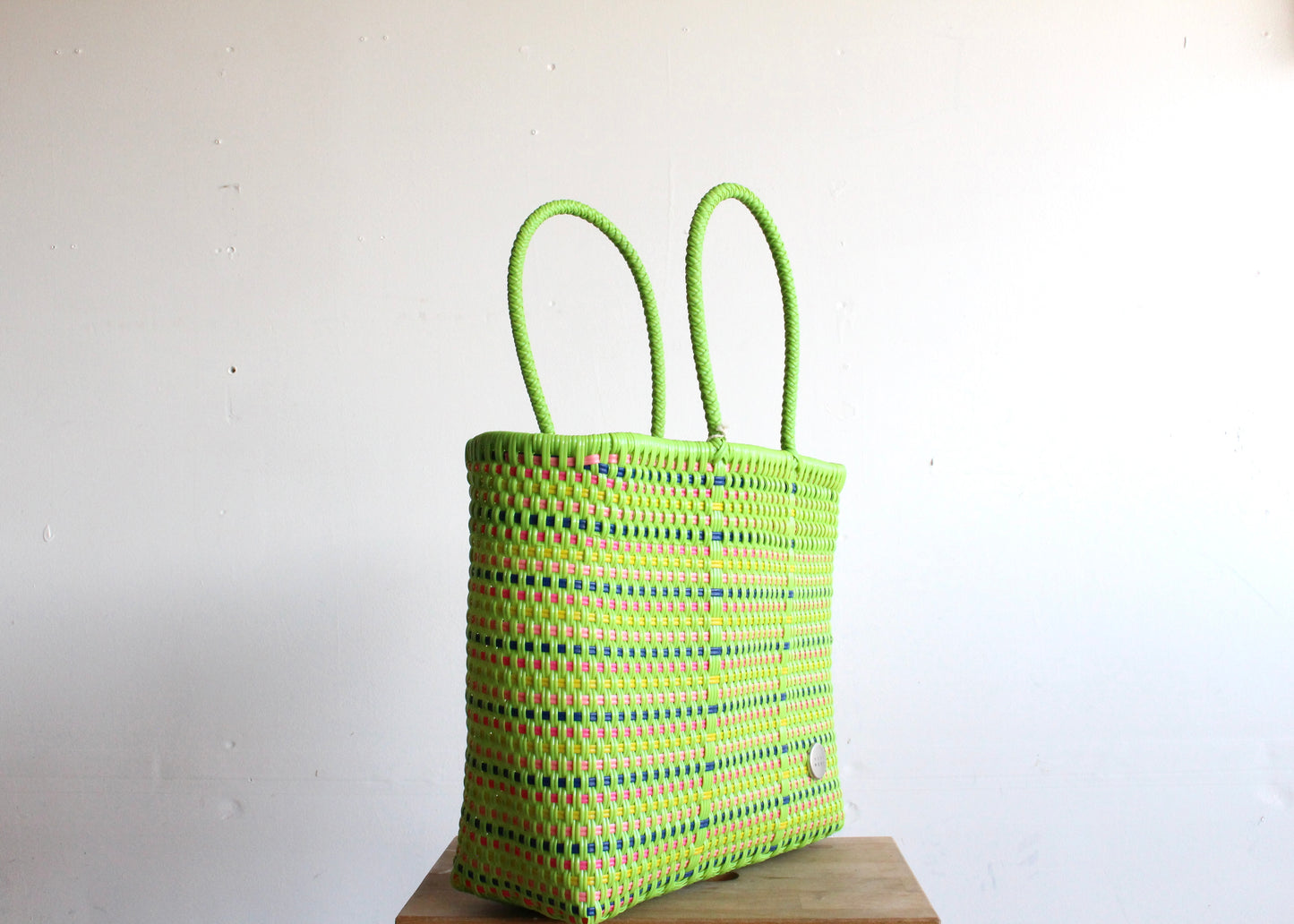 Neon Lime Green with Colors Handwoven Tote bag by MexiMexi