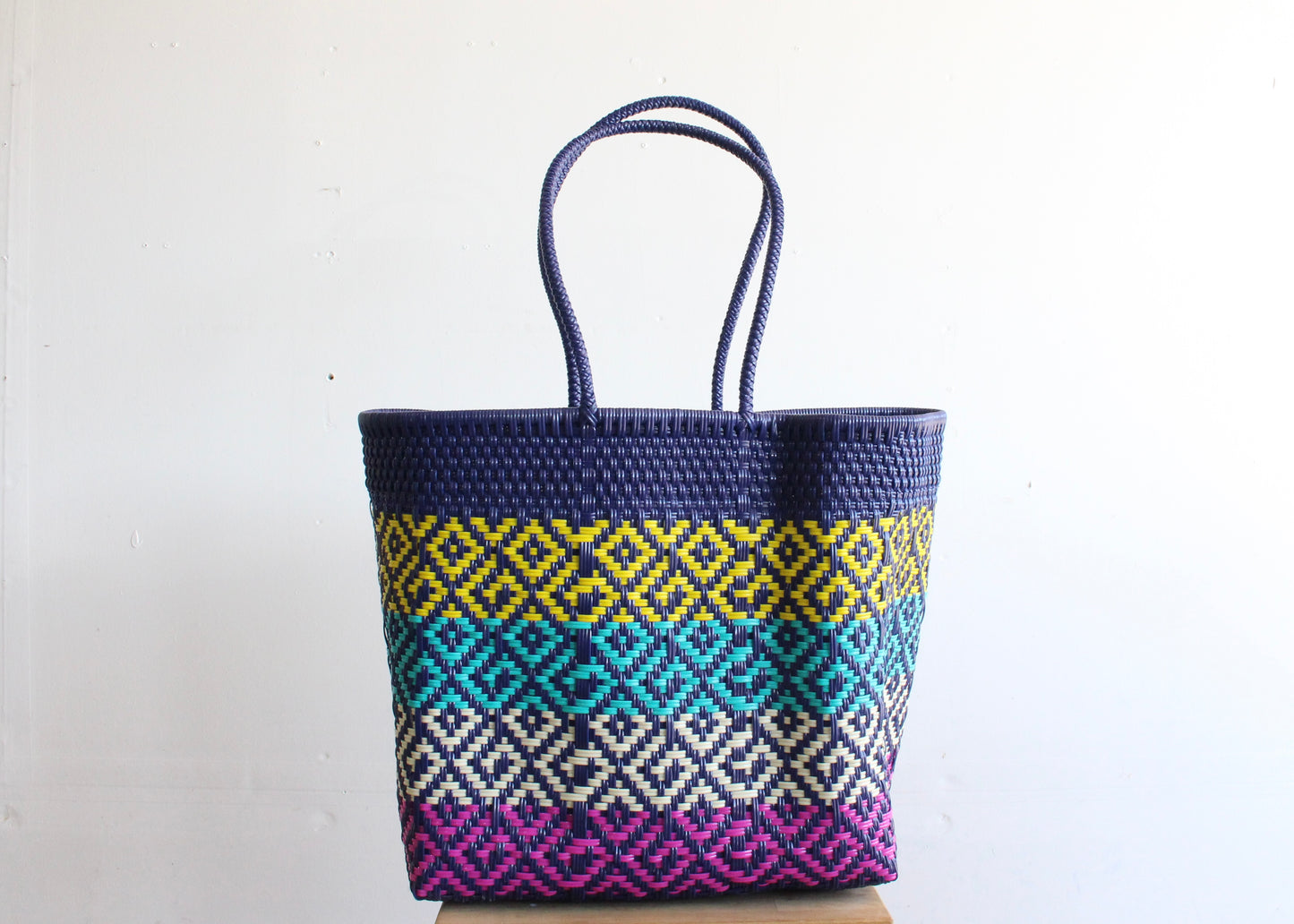 Navy Blue with colors Handwoven Mexican Tote by MexiMexi