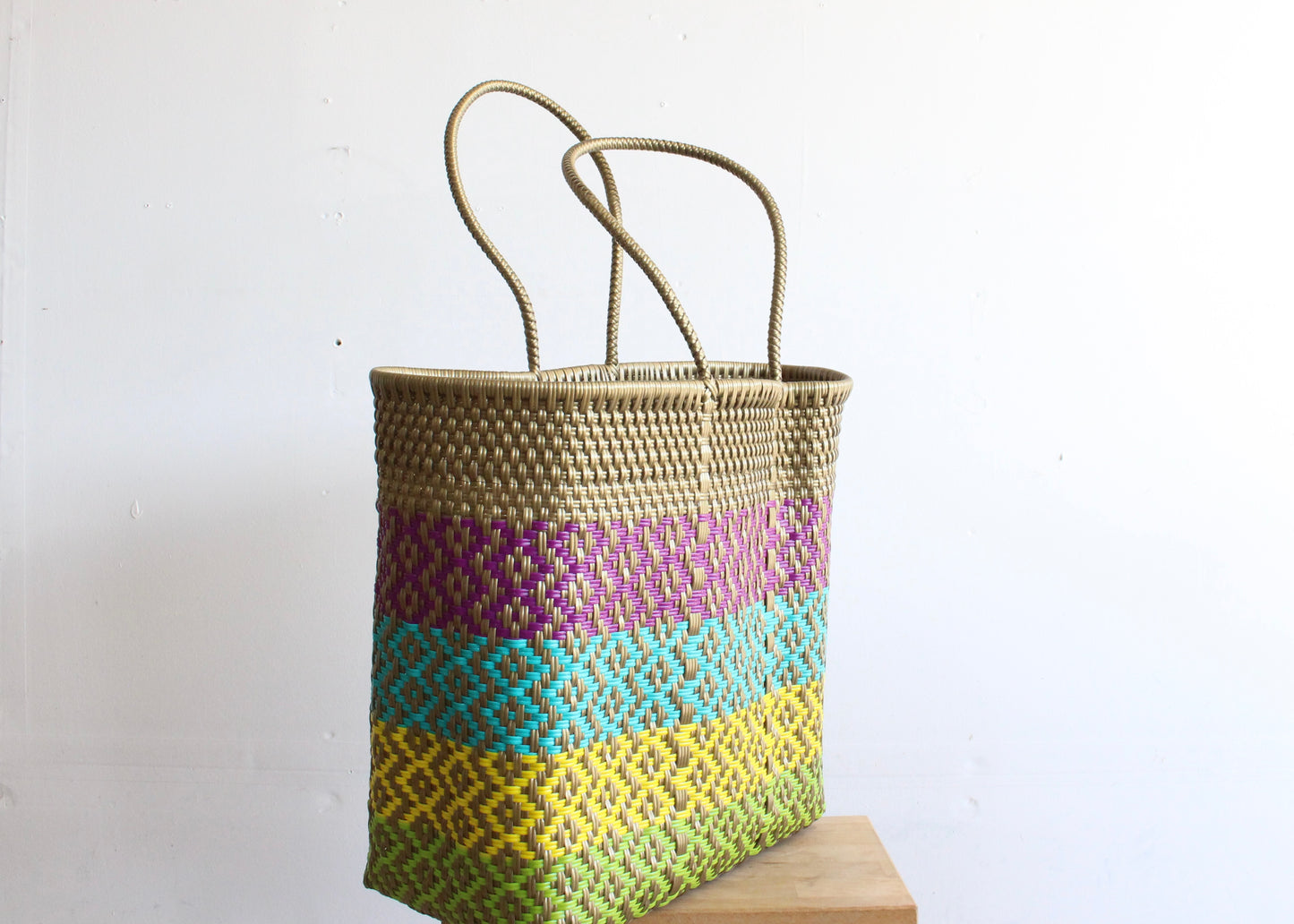 Gold with colors Handwoven Mexican Tote by MexiMexi