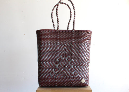 Bordeaux & Silver Handwoven Mexican Tote by MexiMexi