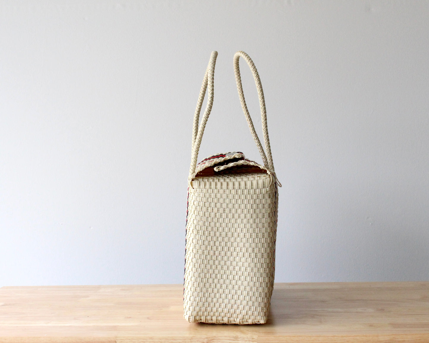 Beige, Red & Black Woven Handbag by MexiMexi