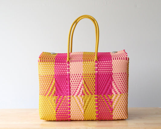 Yellow & Pink Handwoven Mexican Basket by MexiMexi